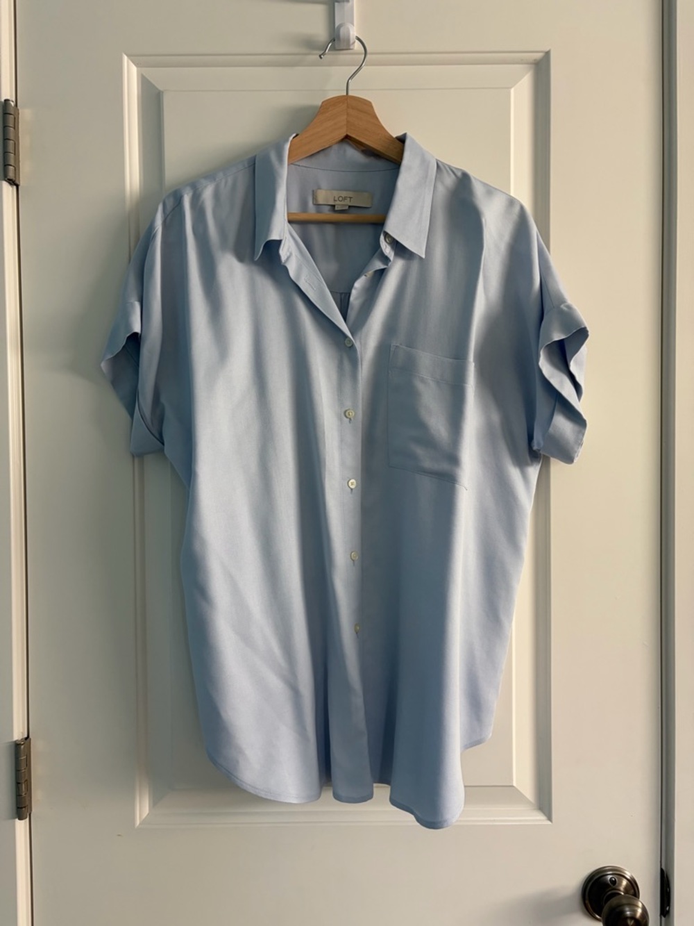LOFT Pale Blue Short Sleeve Button-Down Shirt